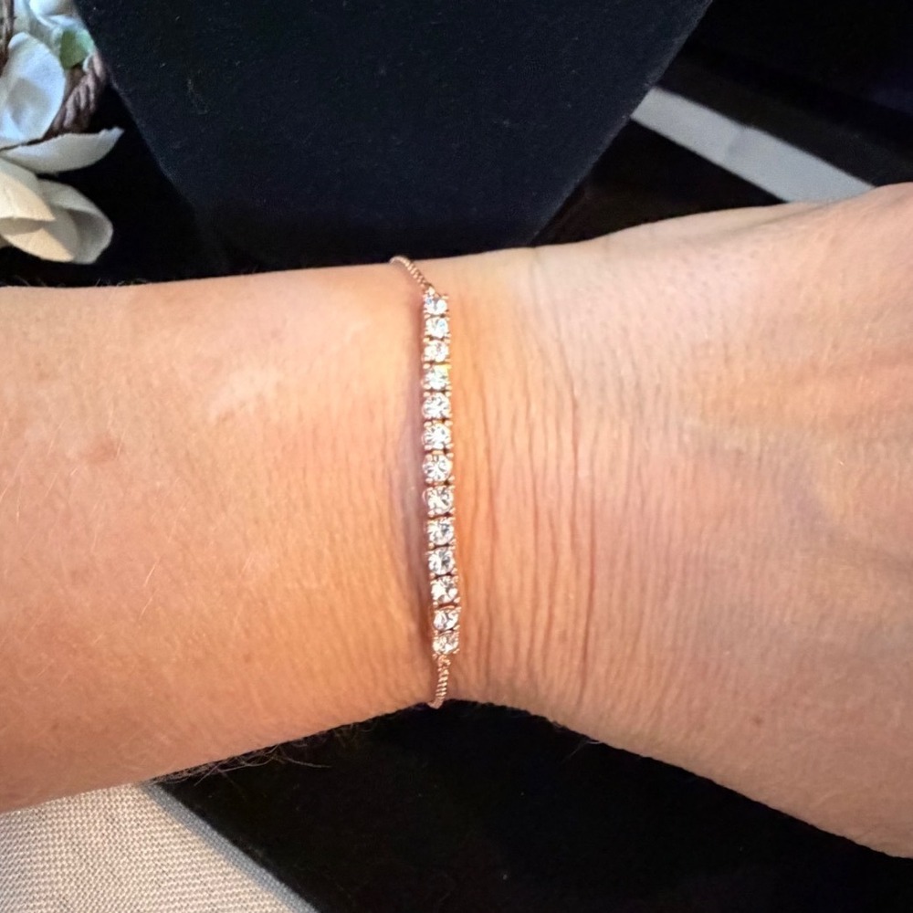 Kate Spade Rose Gold Crystal Slider Bracelet Delicate Minimalist Feminine